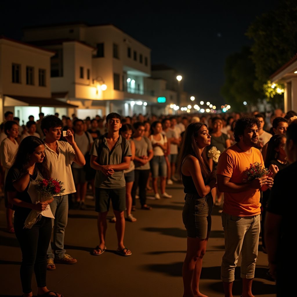 Queue of devotees waiting for mediumistic session in spiritist center at night