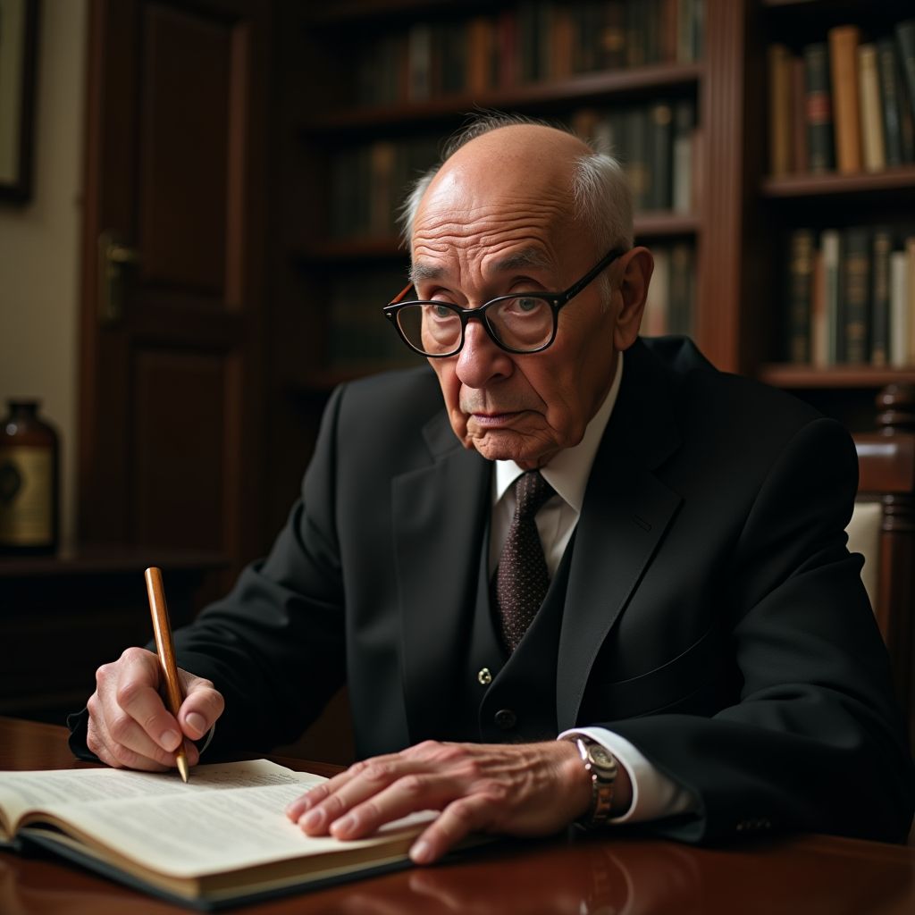 Realistic portrait inspired by Chico Xavier channeling consoling letter