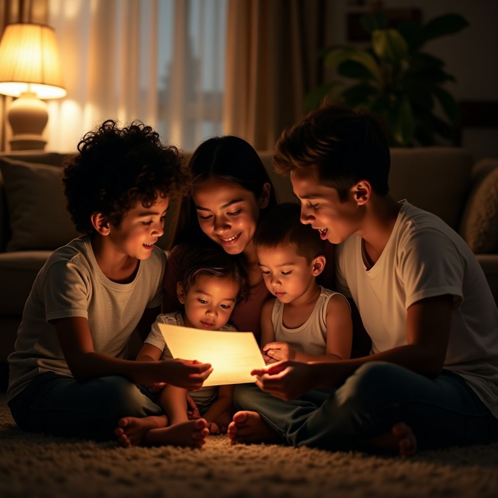 Family experience receiving consoling automatic writing letter Family gathered reading automatic writing letter with hope and serenity